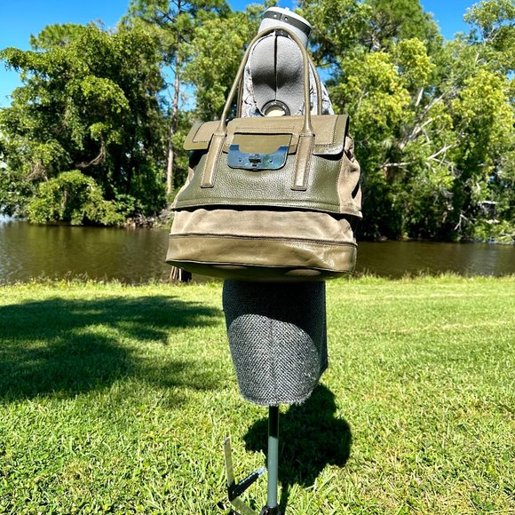 DVF Diane Von Furstenberg Harper Laurel Leather 2Tone Camo Green Shoulder Bag - Picture 4 of 16